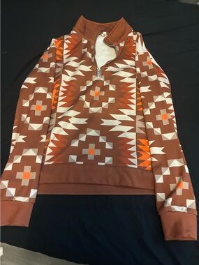 Womens Brown Aztec-Print Quarter-Zip Pullover Jacket